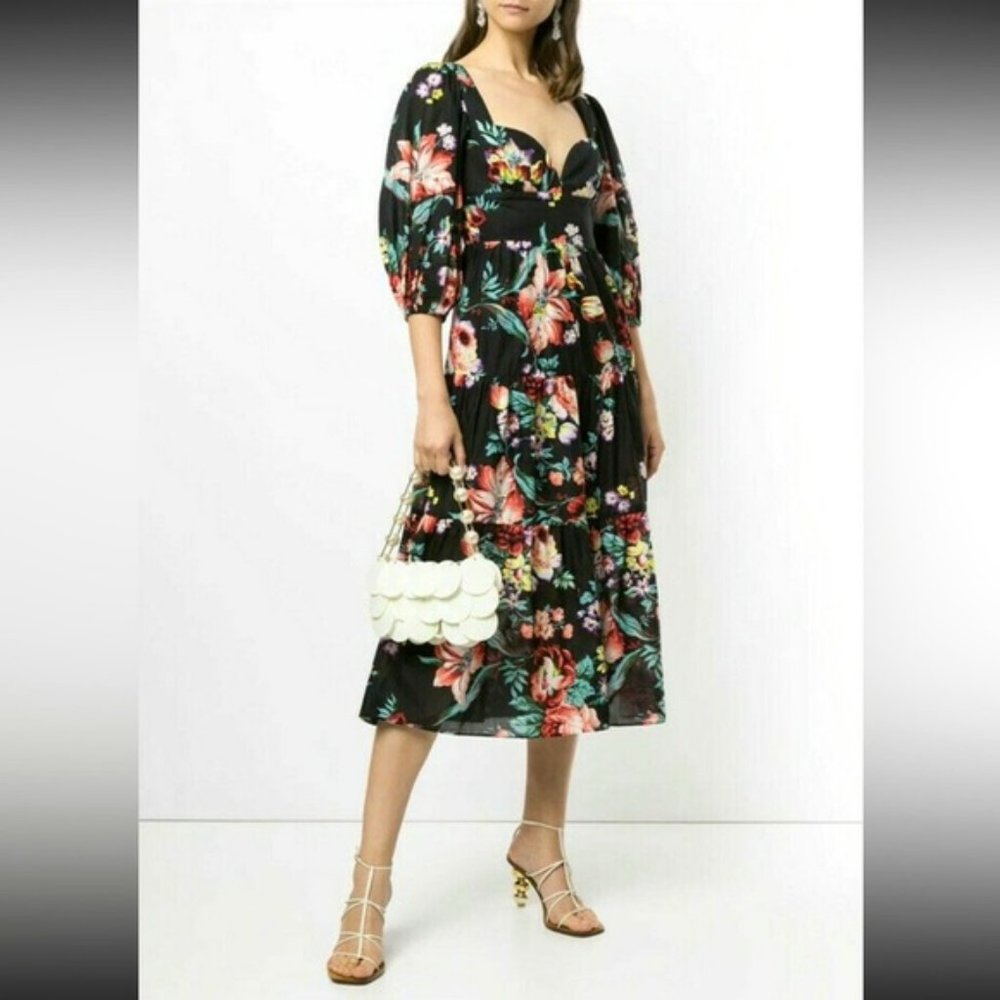 ALICE MCCALL Black Floral Baby Dee Midi Dress RRP 395